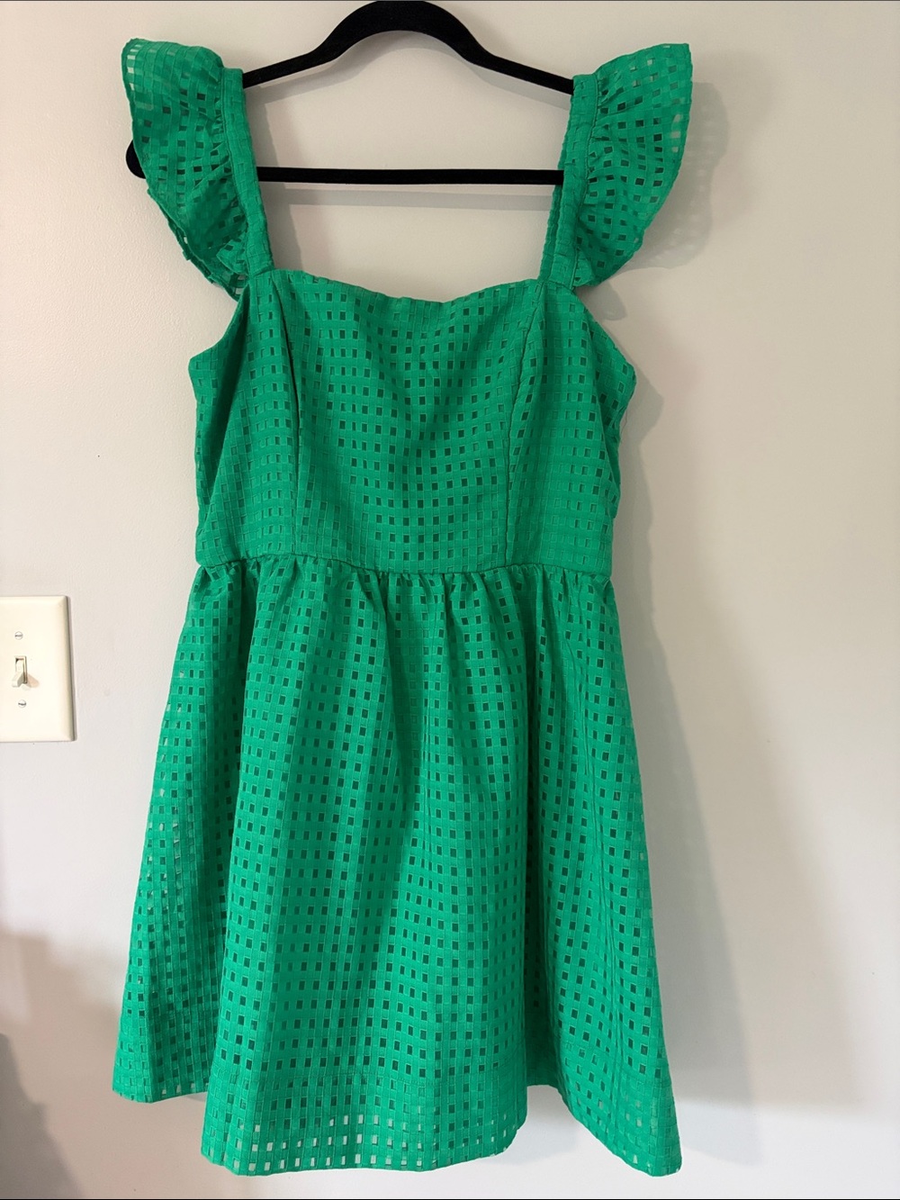 Green Eyelet Flutter Sleeve Dress